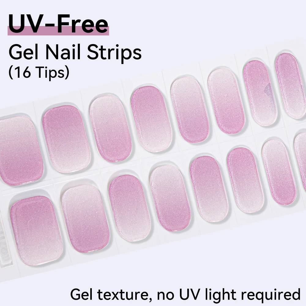 16 puntas de pegatinas de uñas de Gel sin rayos UV francesas, color rosa y rojo, brillante, cobertura completa francesa, tiras de esmalte de uñas en Gel, decoración de manicura