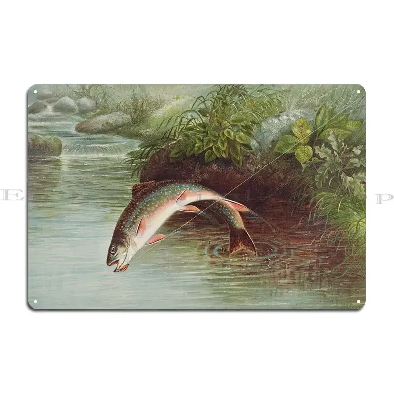 Leaping Brook Trout 1874 Metal Sign Plaques Iron Living Room Rusty Wall Plaque Tin Sign Poster