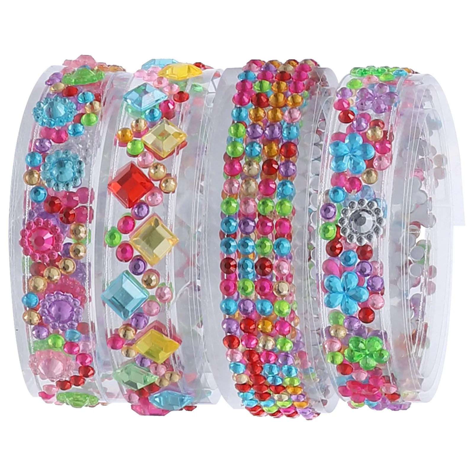 4 Rolls Self-Adhesive Acrylic Rhinestone Tape Sparkling Crystal Decor DIY Craft Supplies for Phone Cases Gift Boxes Frames