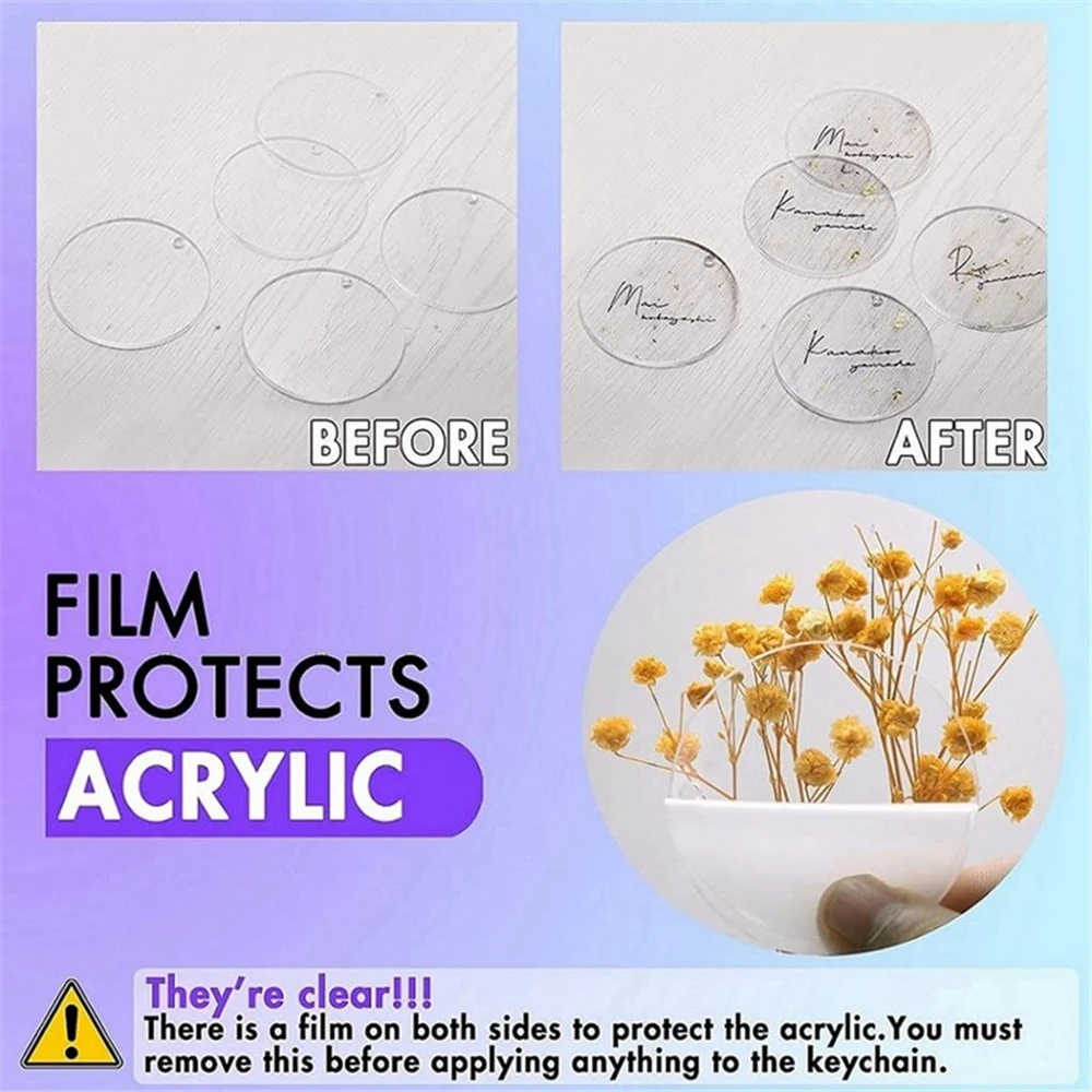 200pcs Acrylic Keychain Blanks Including Gold Keychain Rings Jump Rings Acrylic Circle Disc and Craft Tassels for DIY Keychain