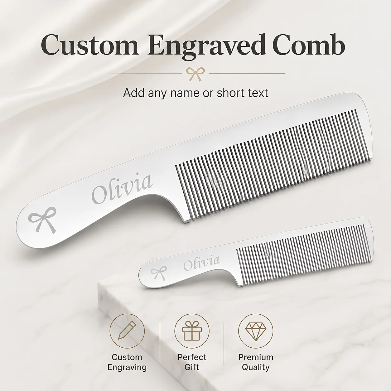 1Pc Custom Name Stainless Steel Comb, You Can Customize the Name or Message—Medium Teeth Suitable for Normal Hair Types, Stylish Hair Accessory with Simple Design, Customizable Text, Perfect Gift