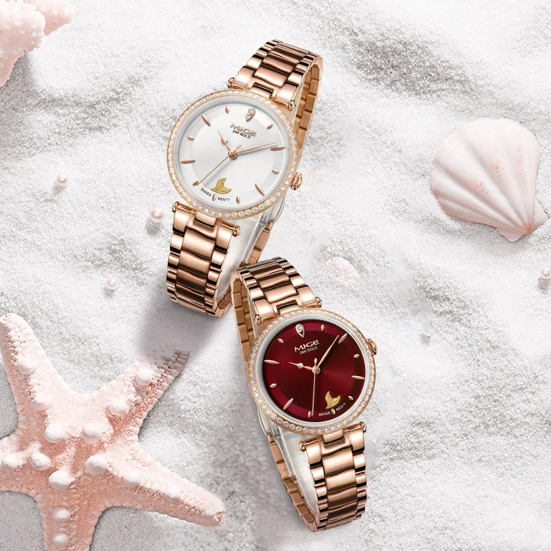 علبة فولاذية ماركة Mige أوتوماتيكية مقاومة للماء هدية للسيدات حورية البحر عملة ذهبية ساعات حركة ميكانيكية للأعمال للنساء #4