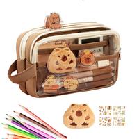 Clear Pencil Pouch With Cute Capybara Plush And Stickers Doll Pencil Pouch Cute Office Stationary Makeup Bag Cute Stationery Bag