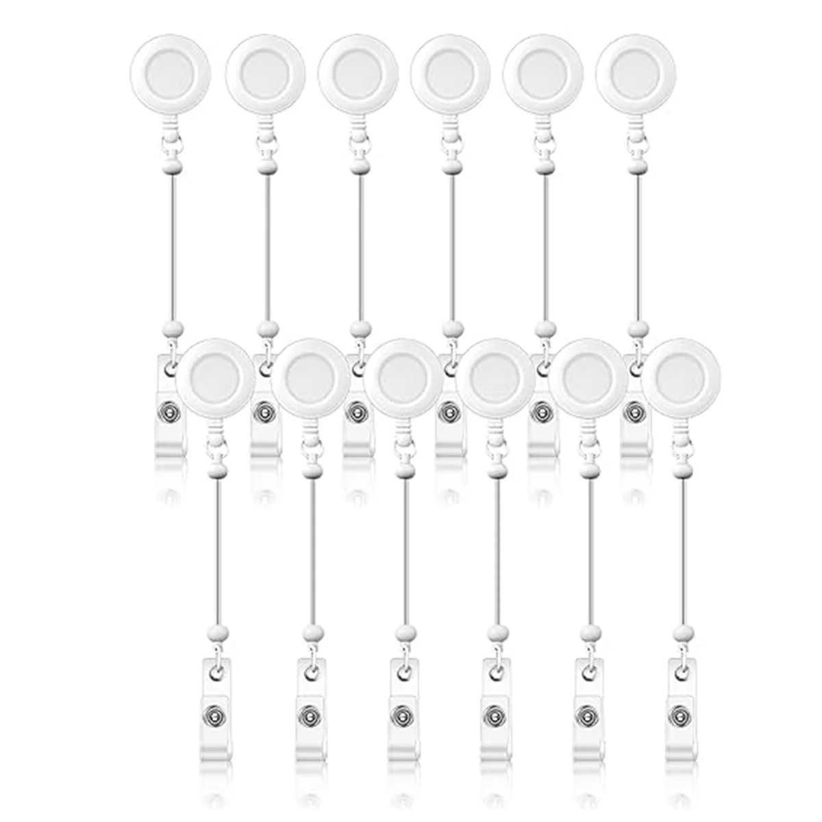 12 Pcs Beadable DIY Badge Reel Kit Retractable ID Name Badge Reel Clips Holder for Beads Blank Bar with Belt Clip, White