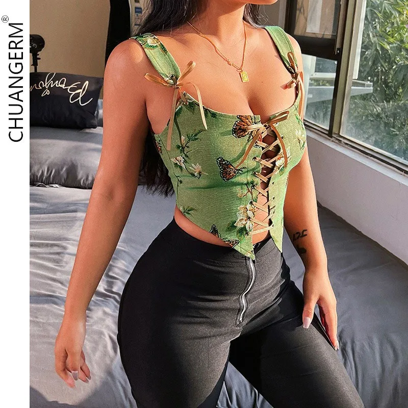 

CHUANGERM Fashion Court Stylish Women Corset Summel Sleeveless Hollow Out Slim Irregular Bustier Crop Top Shaper Streetwear