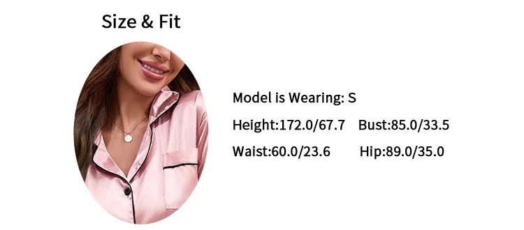 Damen-Pyjama-Set, Nachtwäsche, Anzug, Loungewear, Pyjama-Set, Satin, langärmelig, Oberteile mit Hosen, 2-teilig, Pyjama, Pyjama für Damen – Detail 2