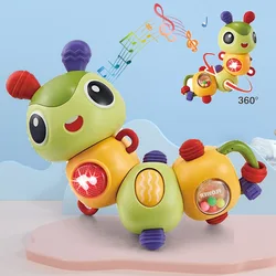 Juguetes de rompecabezas para niños de 0 a 3 años, oruga trenzada con luces musicales, juguetes de música giratorios