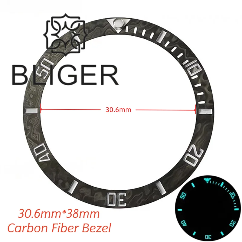 

BLIGER Высококачественные вставки для безеля из углеродного волокна 30,6 мм * 38 мм, матовый, черный, белый, оранжевый, скользящий безель, подходит для корпуса часов 40 мм, 41 мм, кольцо
