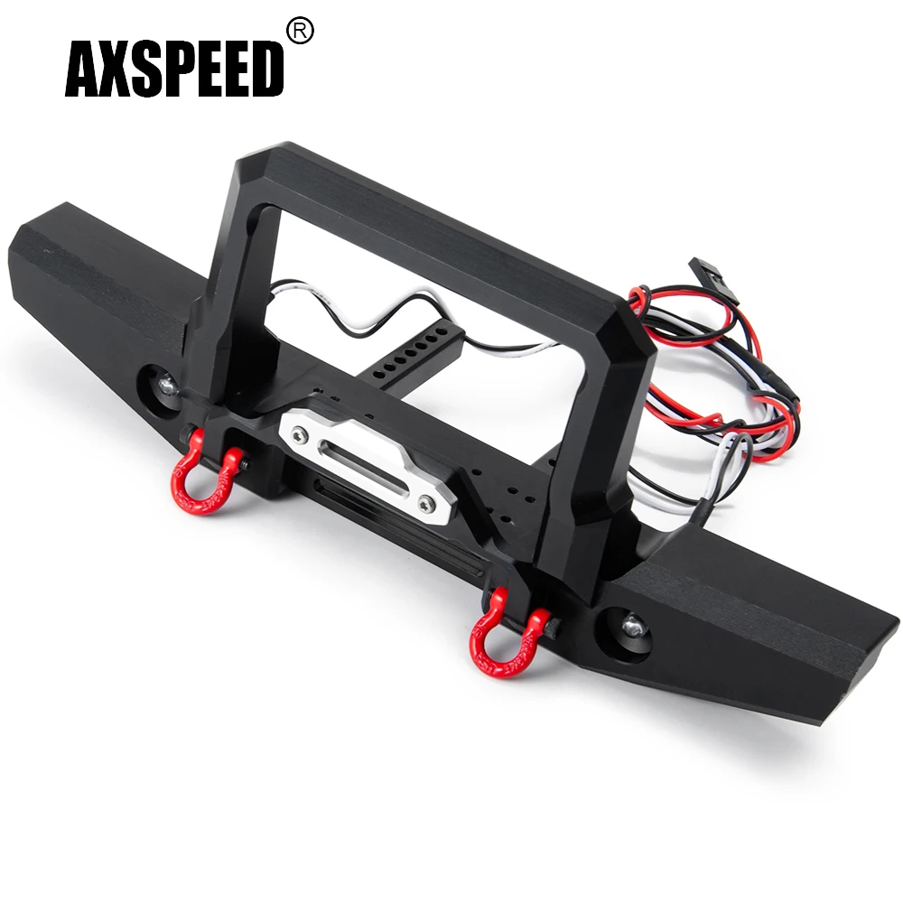 

AXSPEED передний бампер из металлического сплава с защитой от столкновений со светодиодными лампочками и фотовспышкой, Детали модели внедорожника 1/10 RC