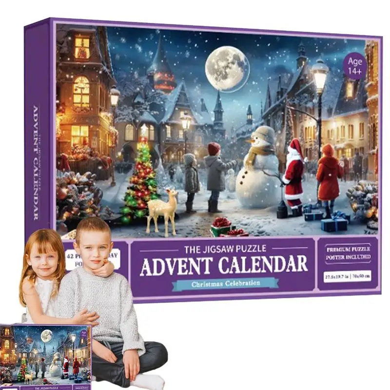 Christmas Puzzle Advent Calendar 1008PCS Puzzles Countdown Calendar Jigsaw Puzzles 24 Days Surprise Christmas Gift Calendar