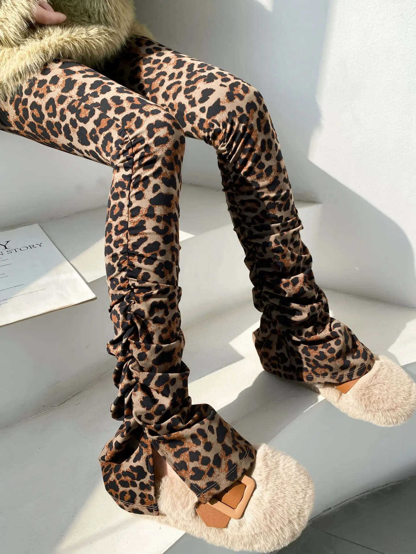 High Waist Slimming Yoga Pants Women's Fitn Spor Biker orts High Street Sle Leopard Print Wide Leg Pants