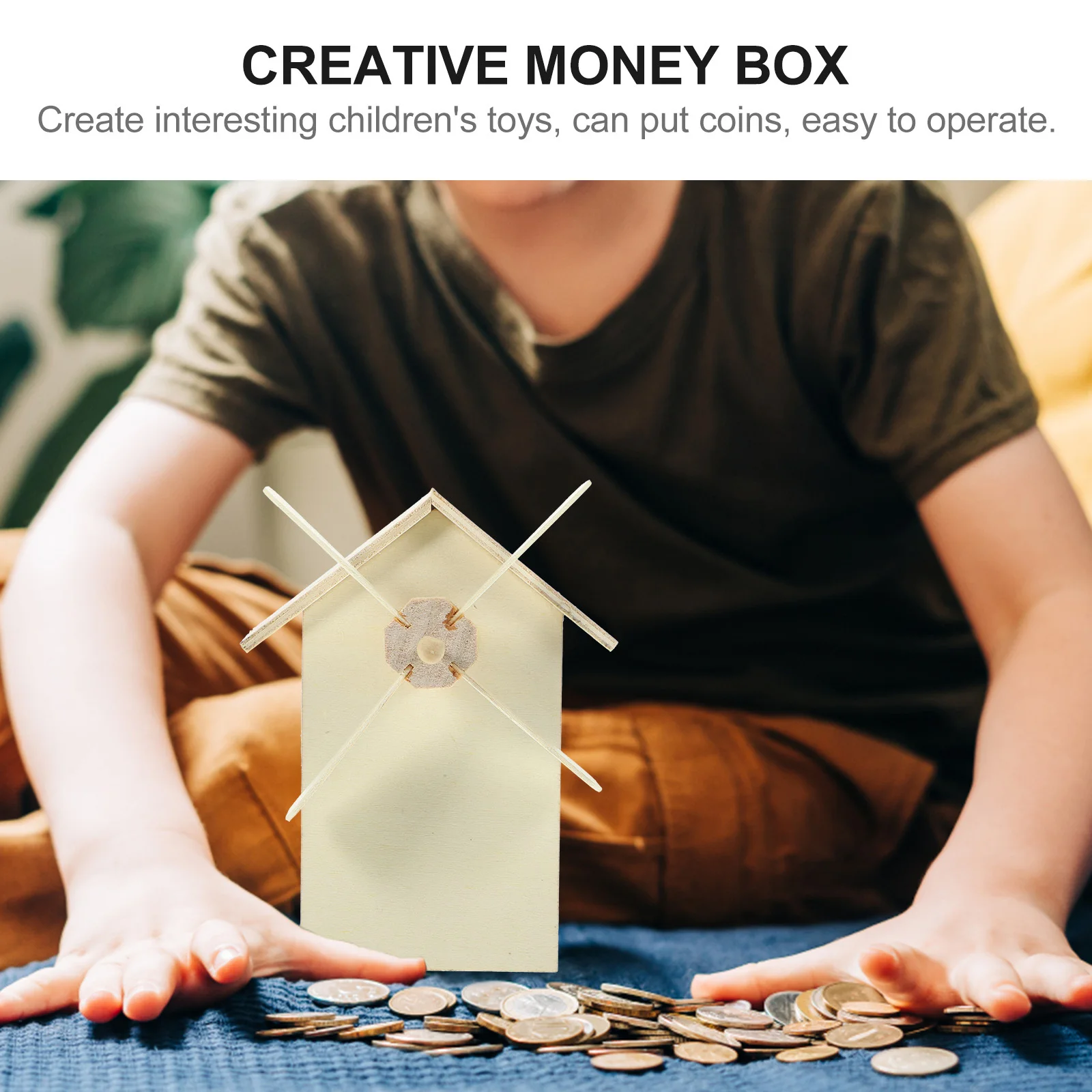 2Pcs Wooden Windmill Piggy Bank DIY Kids Painting Craft Money Saving Box Decorative Coin Storage for Children Birthday Gift