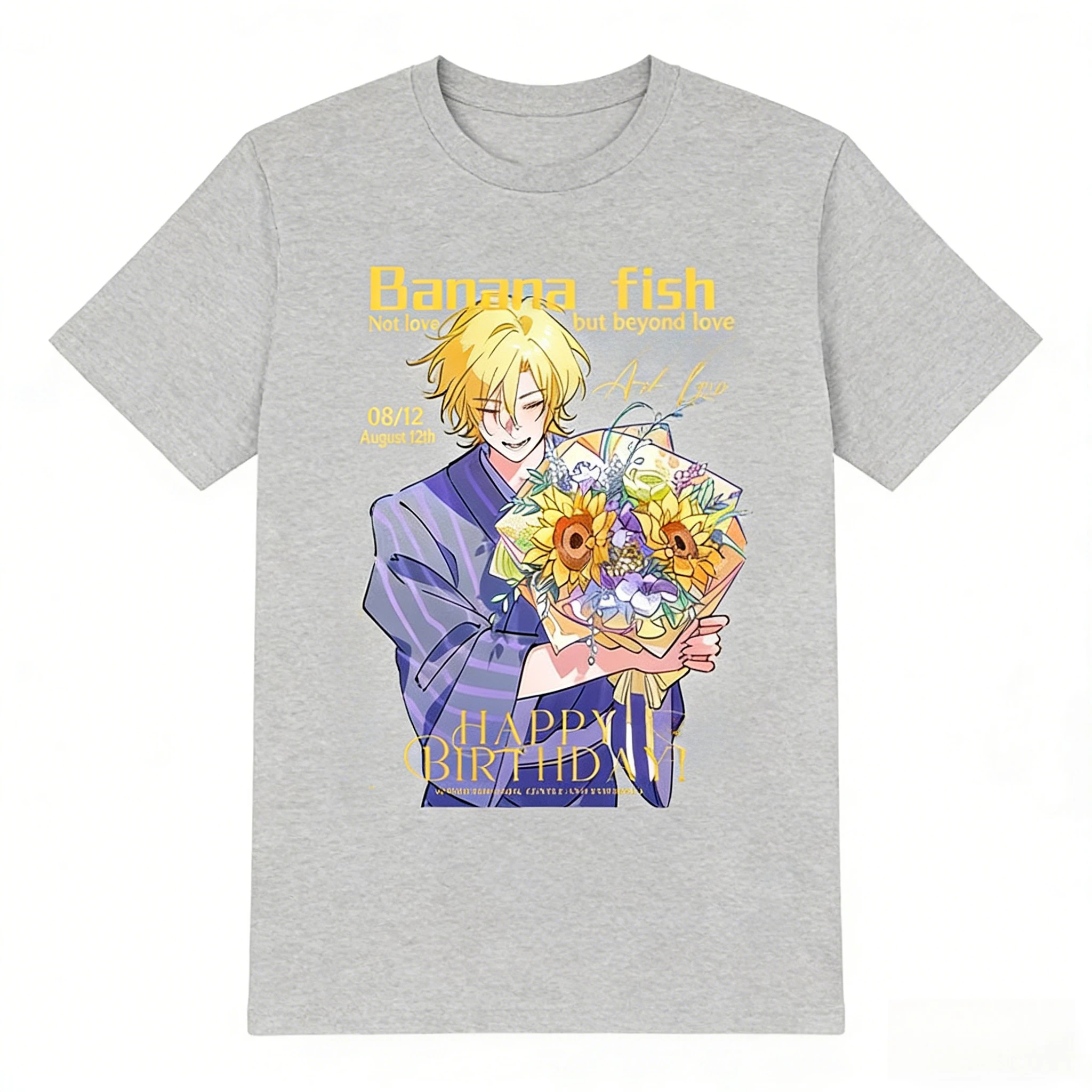 Ash's Birthday Banana Fish Anime Peripheral Zweidimensionales schweres Baumwoll-Kurzarm-T-Shirt Unisex-T-Shirt Harajuku