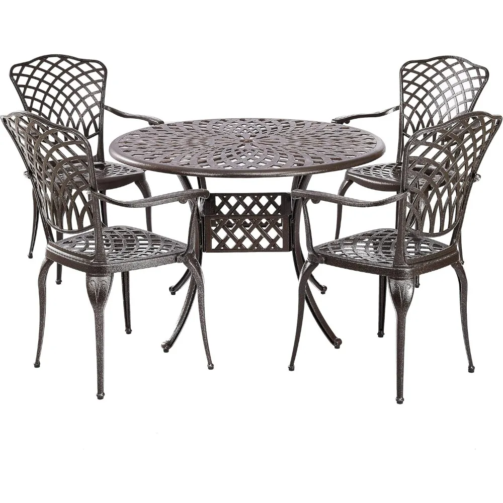 Arden 5-Piece Outdoor Dining Set for 4, Cast Aluminum Patio Furniture, Round Table with Chairs,