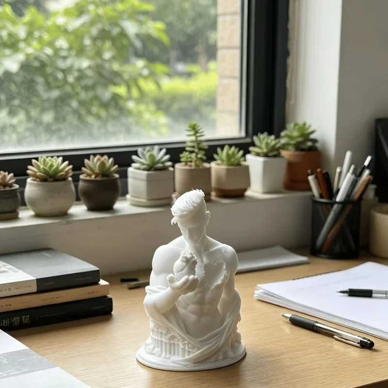 Broken Chest Male Bust Figurines 3D Printed Man Holding Anatomical Heart Sculpture Art Tabletop Decor for Home Office Desk Study - view 3