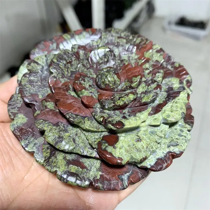 Natural Dragon Blood Stone Peony Carving Powerful Statue Healing Flower Stones Faucet For Room Decoration Gifts 1pcs