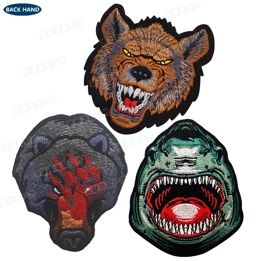 Outdoor Pack Animal Armband Hyena Bear Shark Embroidered Fabric Patch Embroidered Patches for Clothing Sewing Embroidery Clothes