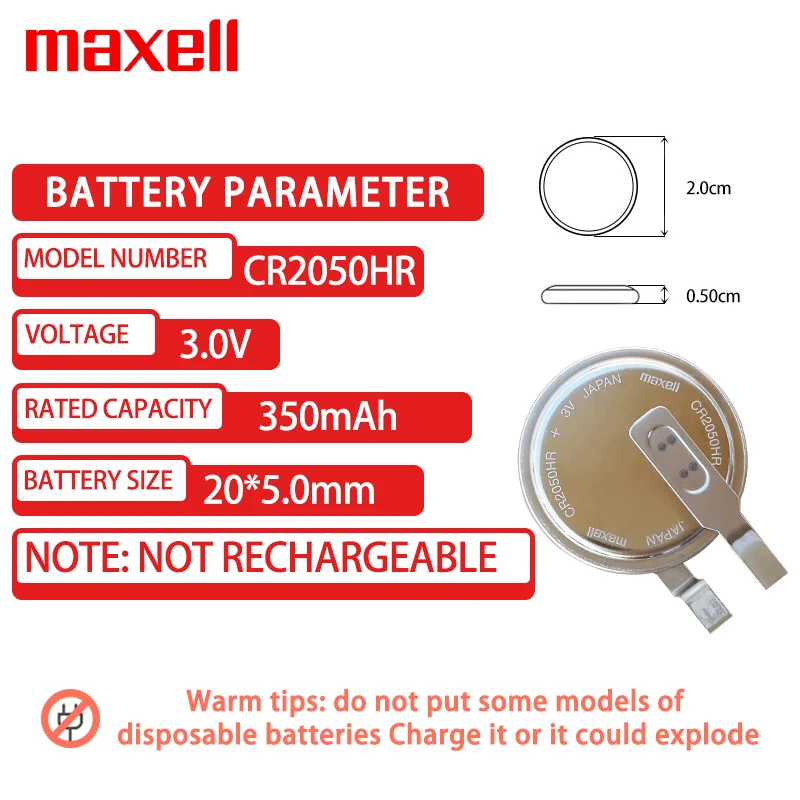 MAXELL-batería de litio para reloj a Control remoto, cronómetro a escala, pila de botón de juguete, 1 piezas, CR2050, CR2050HR, BR2050, LM2050,