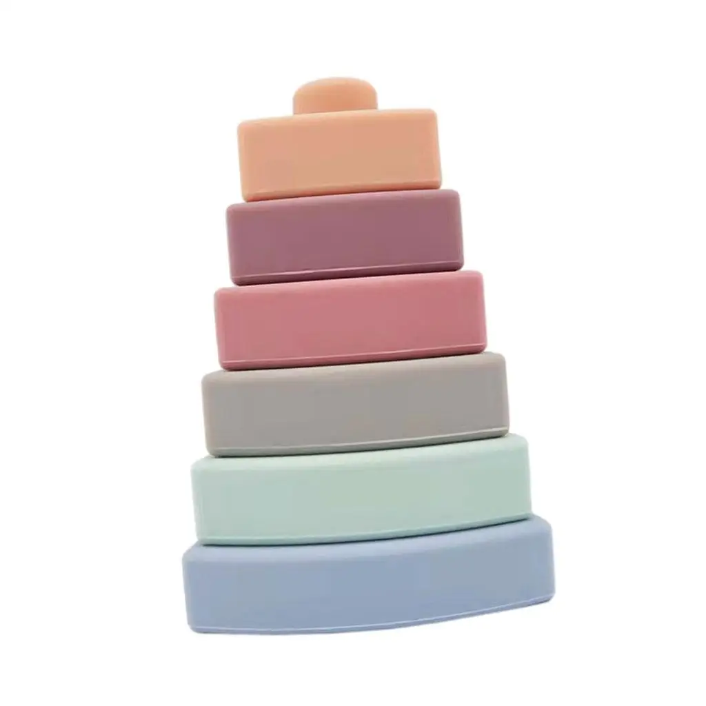 Stacking Triangle Toy Silicone Baby Blocks for Kids 3 Years Montessori Sensory Educational Color Size Recognition Learning