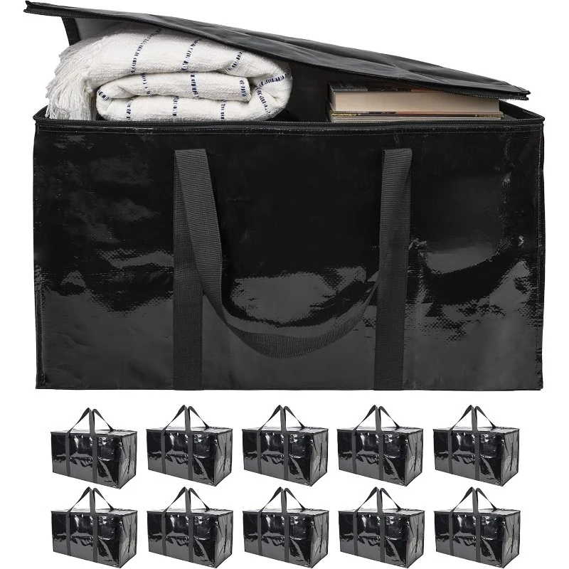 

10 - Pack Heavy Duty Large Moving Bags, with Strong Zipper and Comfortable Handles Durable & Sturdy Clothes packing St
