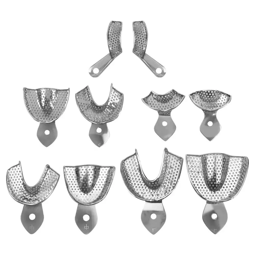 2pcs/Set Dental Impression Trays | Stainless Steel Upper & Lower Arch Set | Autoclavable Metal Orthodontic Tray for Dentistry