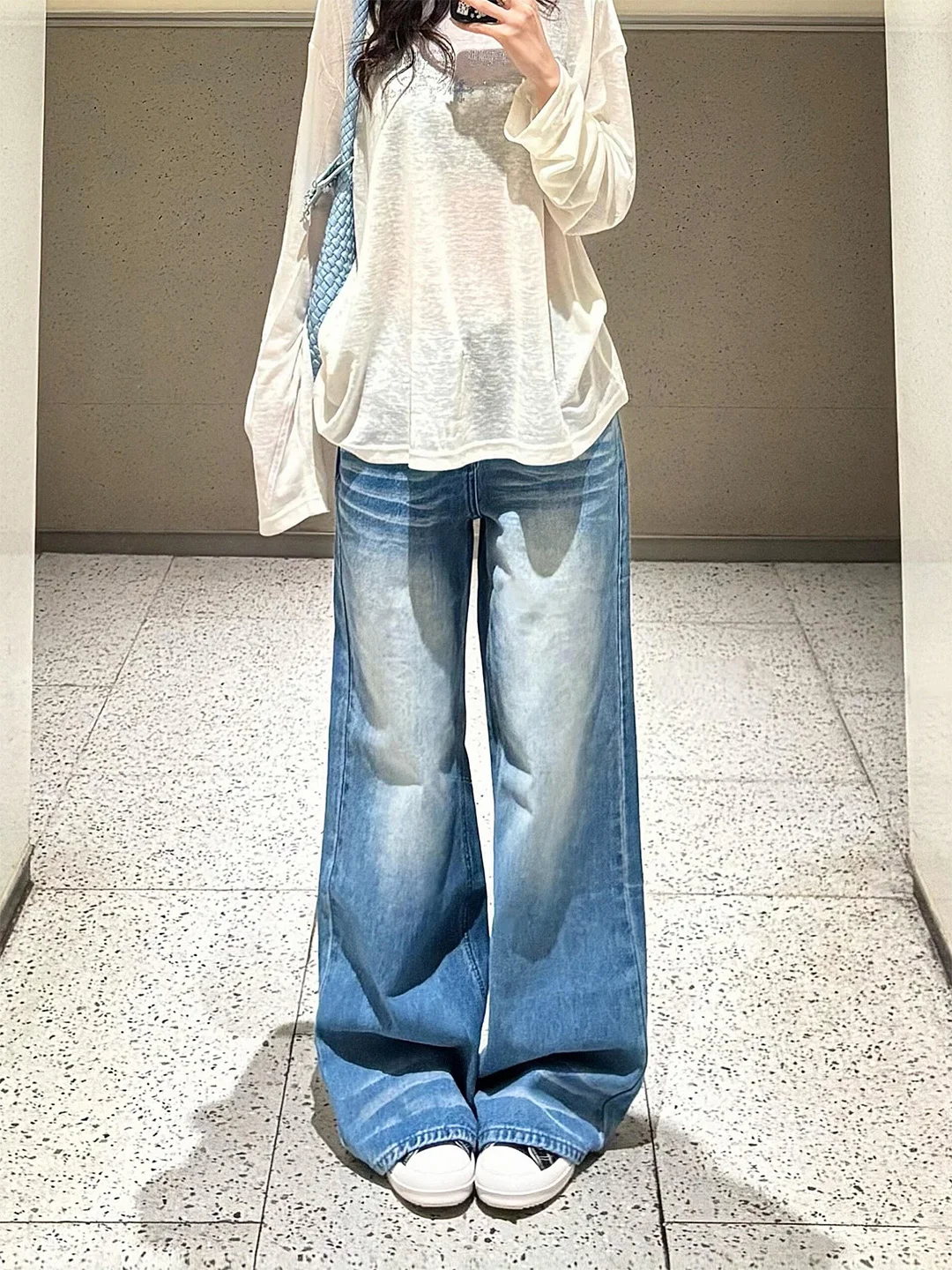 

Женские джинсы с высокой талией и широкими штанинами, синие, винтажные, в американском стиле, летние, новые, облегающие, повседневные, с эффектом потертости