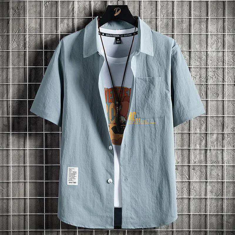 

Men's Workwear irt Summer Thin Ice Silk ort Sve Casual Haome Loose Fit Printed Loose Coat Youth Trend Summer