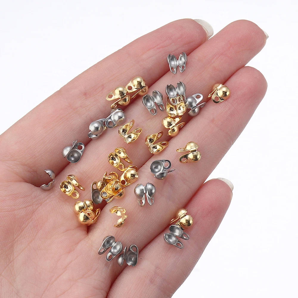 50pcs Stainless Steel  Beads Ball Chain Connector Clasp Crimp End Beads For DIY Bracelet Necklace Chains Jewelry Making Supplies