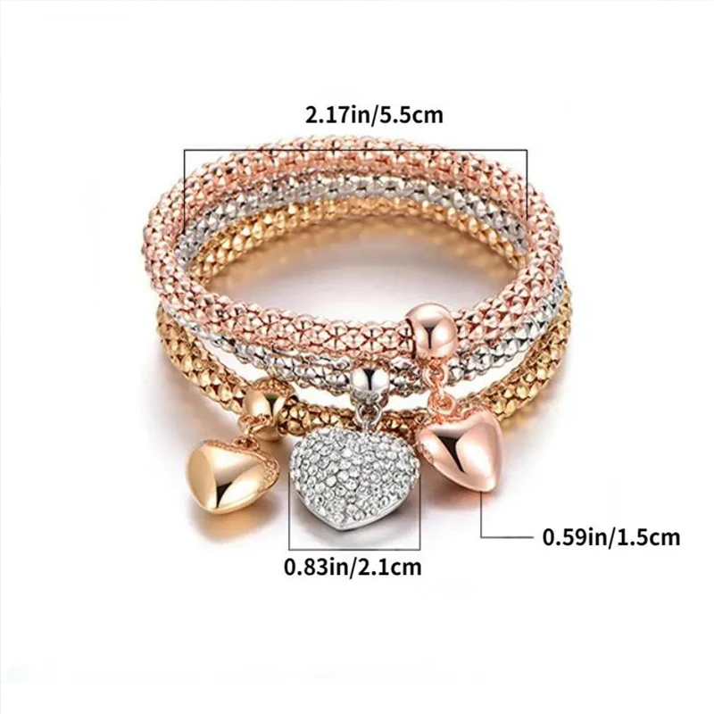 3-teiliges Set Herz-Schloss-Schlüssel, Musikzeichen, Charm-Armband, Eule, Rosévergoldung, silberfarbene Kette, Owm-Charm-Armreif, Schmuckset – Detail 7