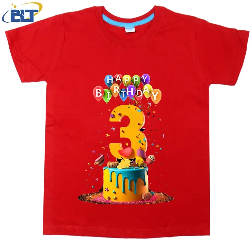 Детская футболка на день рождения 3 года, летний детский хлопковый подарок с коротким рукавом для мальчиков и девочек