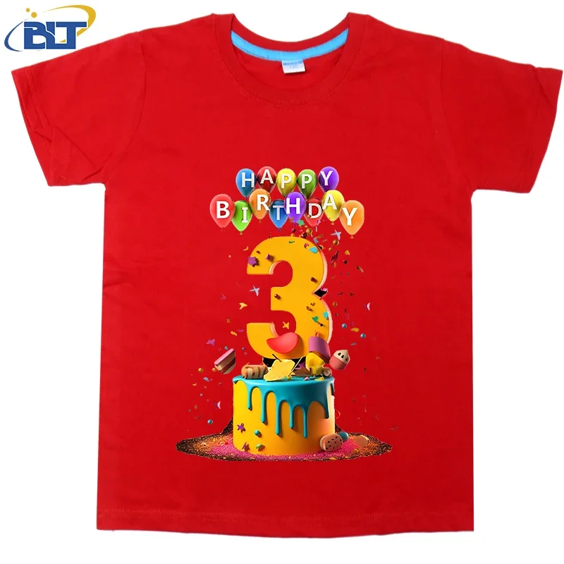 Happy Birthday for 3 year kids T-shirt summer children\'s cotton short-sleeved boys and girls gift