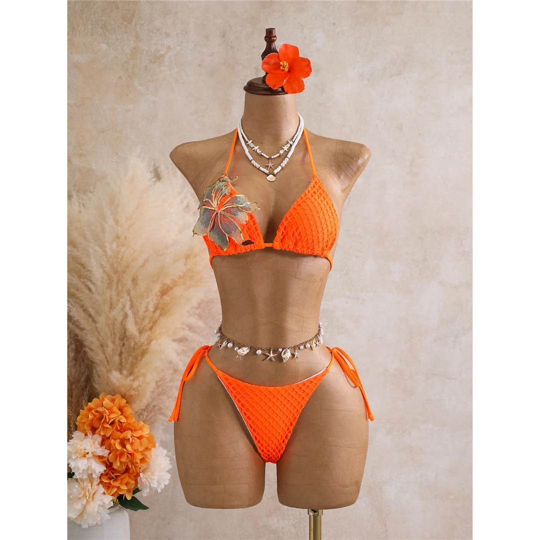 Mit Rock 3D-Blumen-Halter-Bikini Damen-Badebekleidung, dreiteiliges Bikini-Set, gepolsterter Badeanzug, Badebekleidung, Schwimmen V8346 – Detail 22