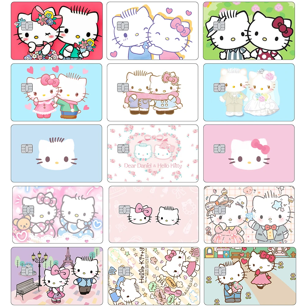 ملصقات لطيفة لبطاقة الائتمان للزوجين من الجلد كيتي غير اللامع لبطاقة البنك VISA JCB Mastercard وغيرها من بطاقات IC وديكورات مضادة للخدش