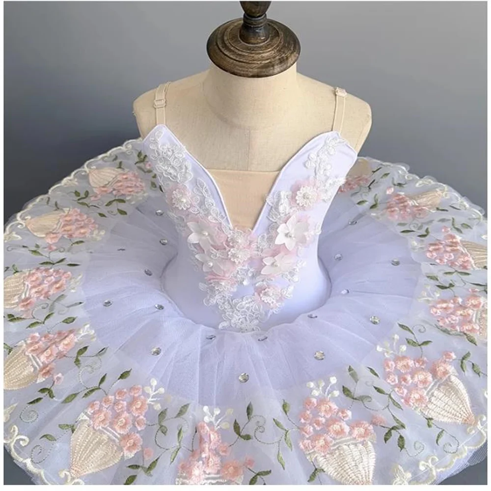 Robe de Spectacle de Ballet pour Enfants, Appliques Roses, Vêtements Professionnels FzLake, Jupe Tutu, Nouveautés