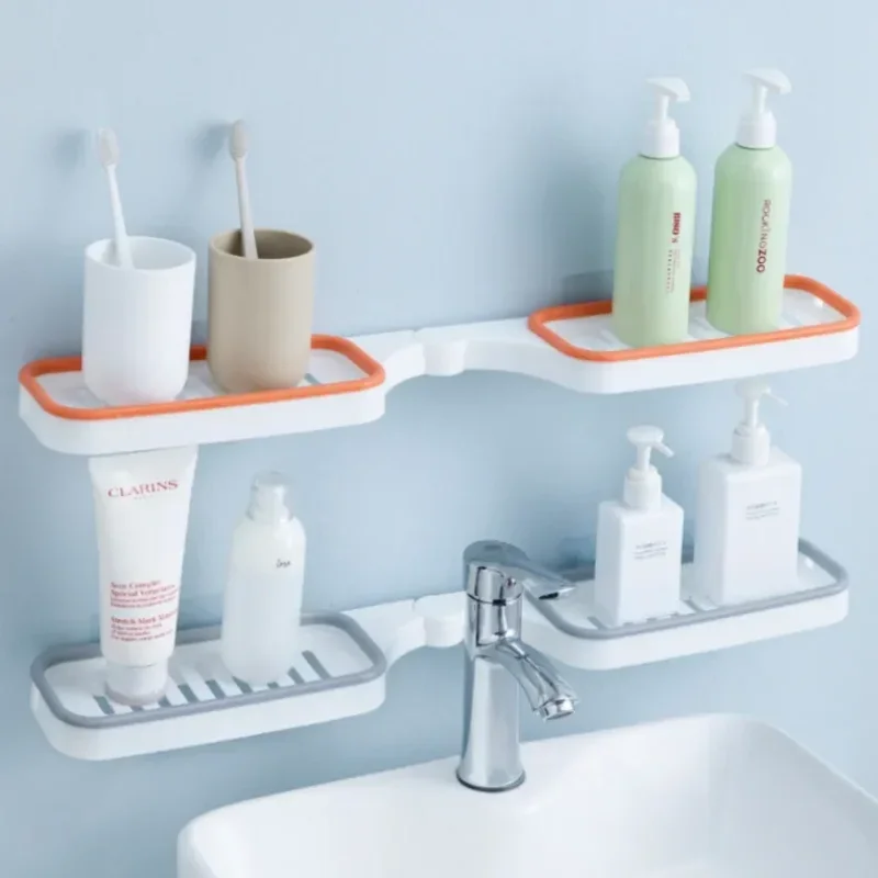 Foldable Corner Storage Shelves Punchless Wall-mounted Bathroom Toilet Washstand Revolving  Rack Drain Holder  Drill Free Shelf