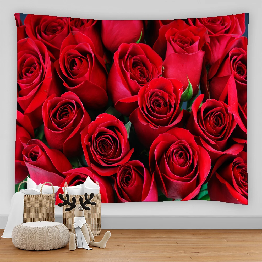 Beautiful Flowers Red Rose Tapestry Wall Hanging Cloth Tapestries Carpets Dorm Art Decor Polyester Picnic Beach Towel