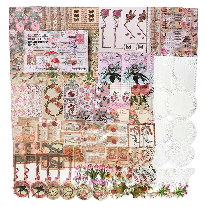 

100Pcs Vintage Scrapbooking Sticker for Junk Journal Art Aesthetic Embellishment DIY Collage Album Picture Frames A