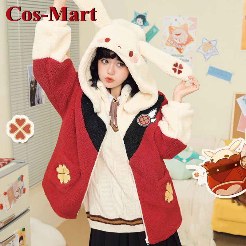 Cos-mart jogo genshin impacto klee cosplay traje adorável manter quente casaco de lã de cordeiro de pelúcia hoodie atividade festa role play roupas