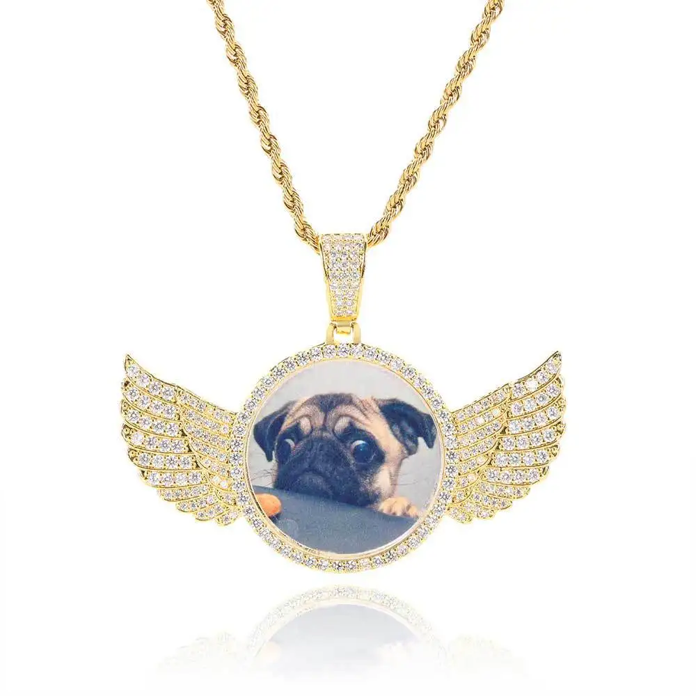 DHQH New Customized Photos Wing Necklaces Pendant Zircon Necklace For Women Men Memories Rock Jewelry For Valentine's Day Gifts