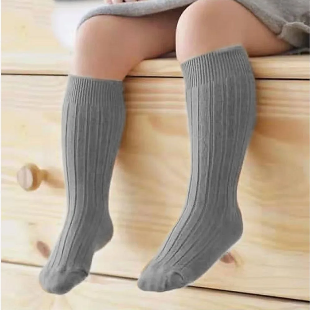 Soft knitted Baby Girl Socks Newborn Knee High Baby Socks Solid Color Vertical Striped Infant Toddler Long Socks meia infantil