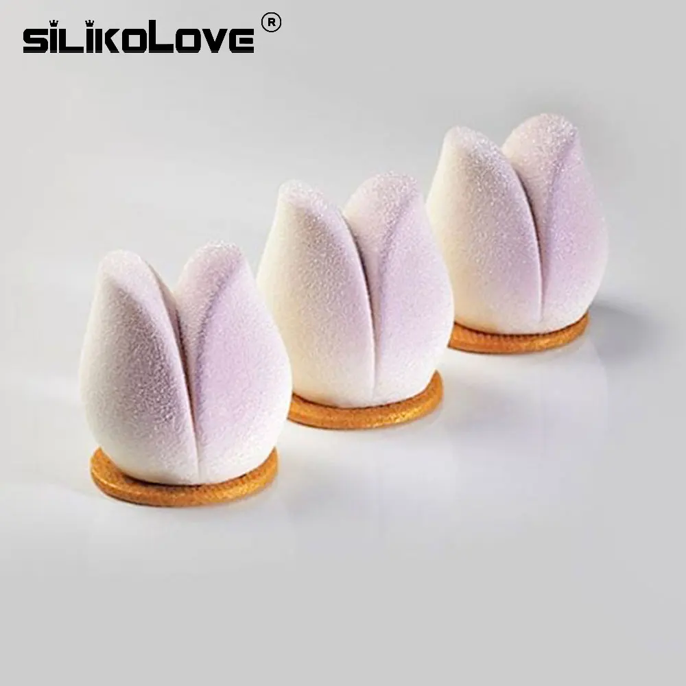 SILIKOLOVE 8 Cavity 3D Tulip Silicone Mold for Baking Mousse Cake Pastry Forms Food Grade Silicone Mould for Soap Candle Making