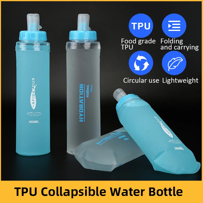 Water Bottle 300/400/500ml TPU Folding Soft Flask Sport Water Bottle Collapsible Water Bottle for Travel Running Camping Hiking
