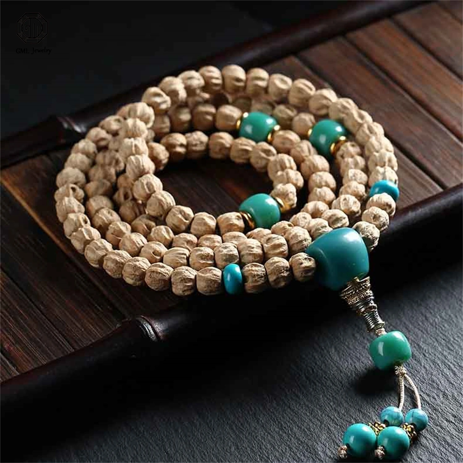 108 Beads Deep Pit Ghost Face Seed Bracelet Natural Raw Stone Mala Prayer Necklace Unisex Meditation Buddhist Multi Strand