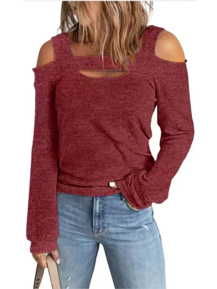 

Autumn Winter Women's Clothing New Fashion Casual Solid Color Sexy Off Shoulder Casual Loose Long Sleeved T-shirt for Women