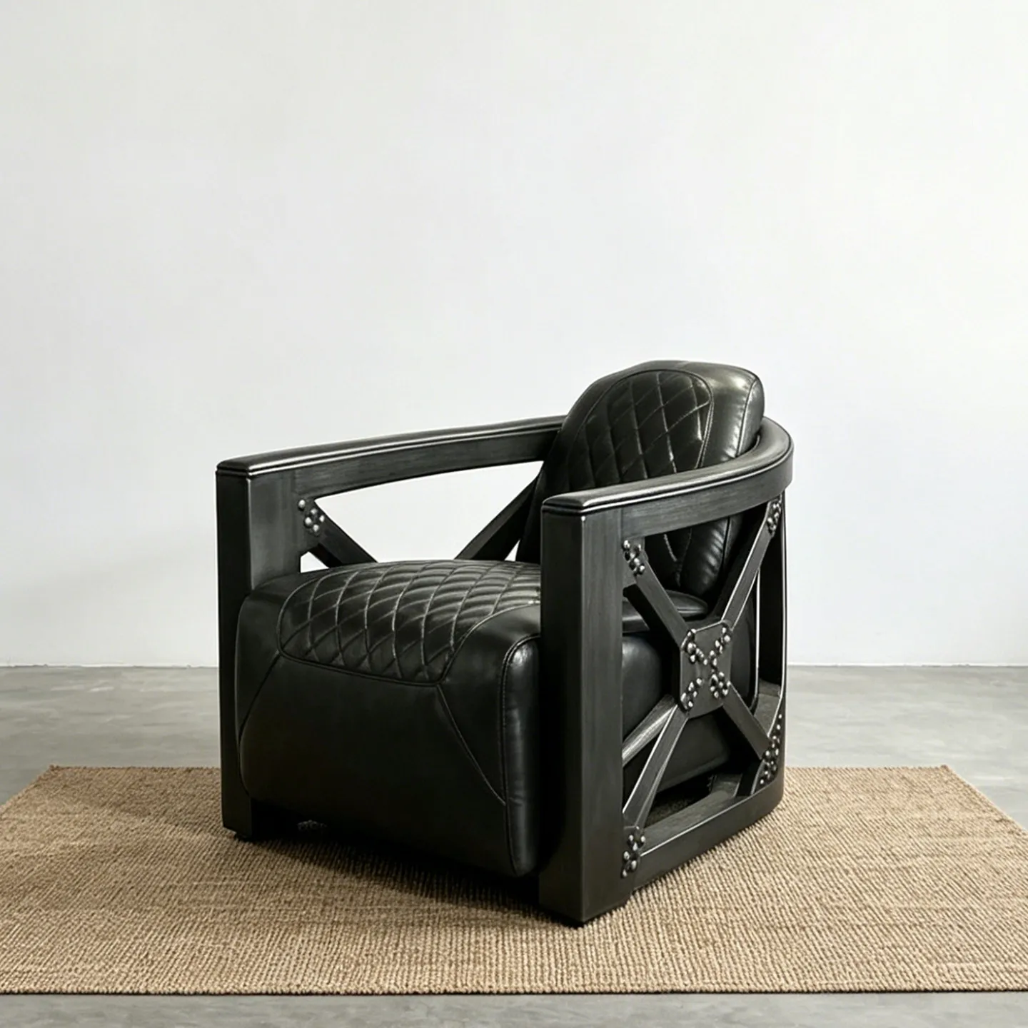 High-end Retro Industrial Style Full Grain Real Leather Single Seat Sofa Chair Metal ArmchairLivingRoomStudyLoftVillaWhiskyClub
