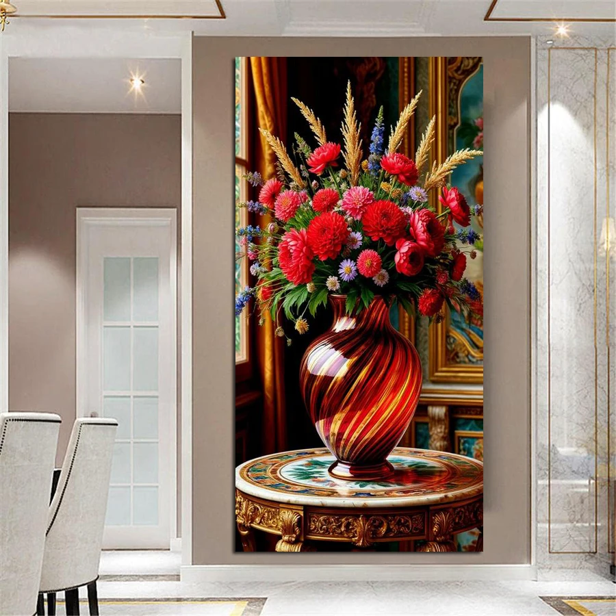 

Still Life Flower Vase Large Size Diy Diamond Painting Kits Jewelry Cross Stitch Floral Full Drill Mosaic Embroidery Picture