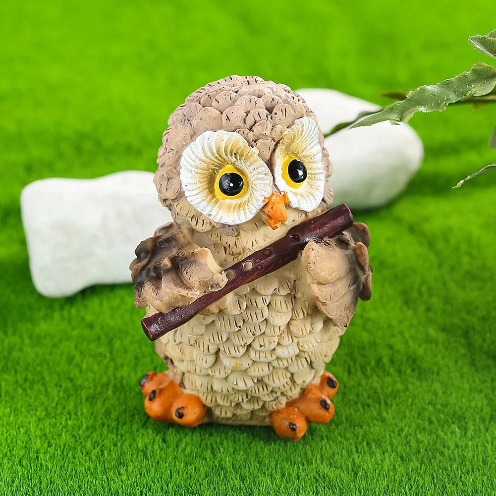 

Laser Carve Bird Animal Kawaii Owl Flute Music Playing Resin Ornament Photo Props Crafts Paperweight Figurine Fairy Garden Decor