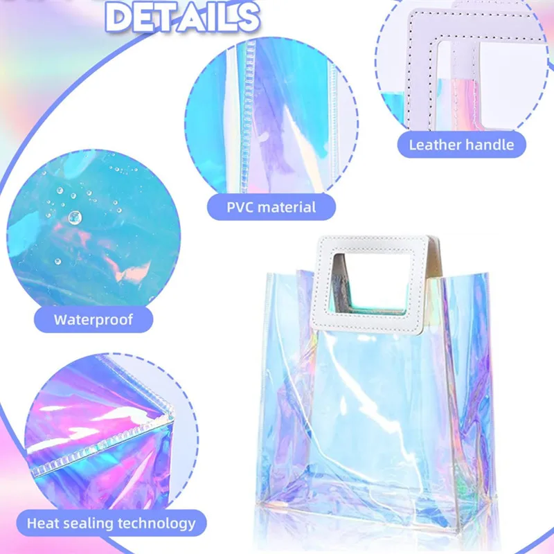 Clear Gift Tote Bag With Handles Large Capacity PVC Handbag Colorful Shopping Shoulder Bags Valentine Wedding Birthday Supplies