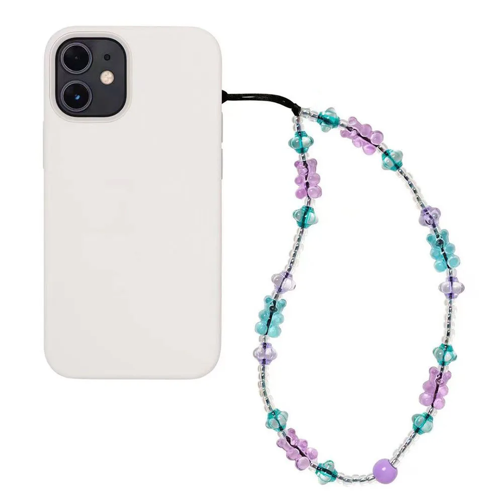 HERLOOK Y2K Accessories Bear Phone Charm Kpop Fashion Clear Resin Beaded Phone Strap Cellphone Chain