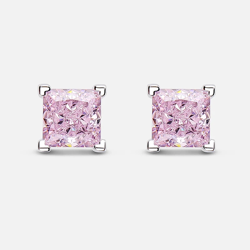 OEVAS 100% 925 Sterling Silver 6*6mm Pink High Aquamarine High Carbon Diamond Stud Earrings For Women Sparkling Fine Jewelry